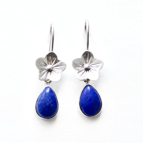 Silver Daisy Lapis Teardrop earrings