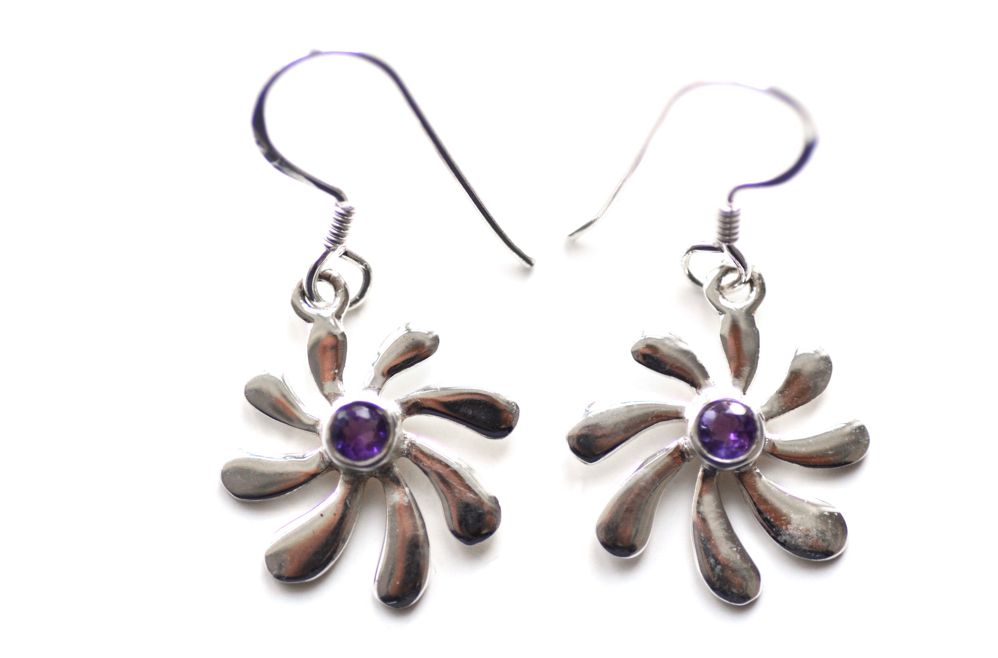 Silver Amethyst Floral Earrings