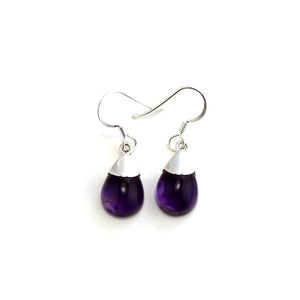 Silver Capped Amethyst Teardrop Earrings