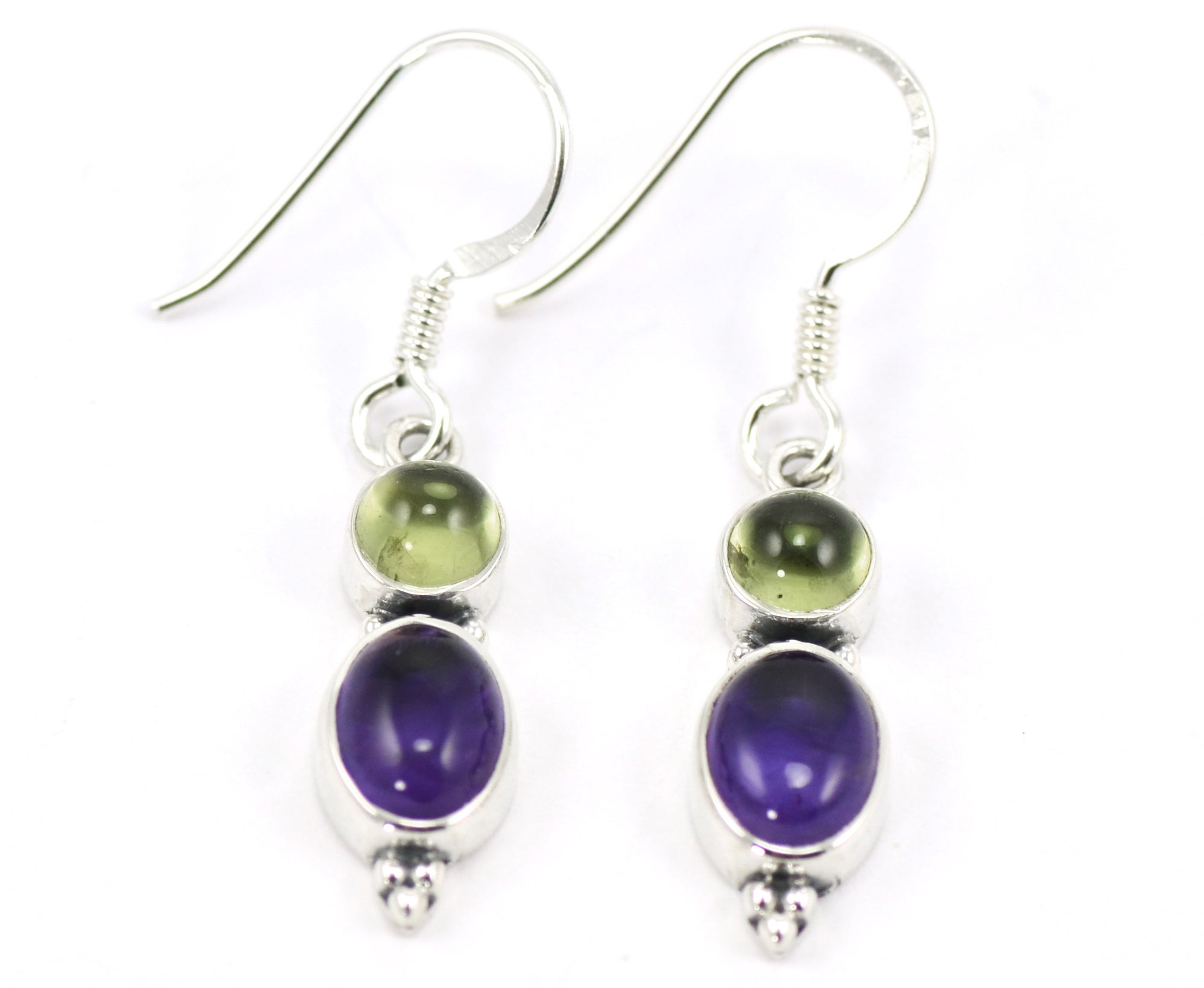 Peridot And Amethyst Drop Earrings