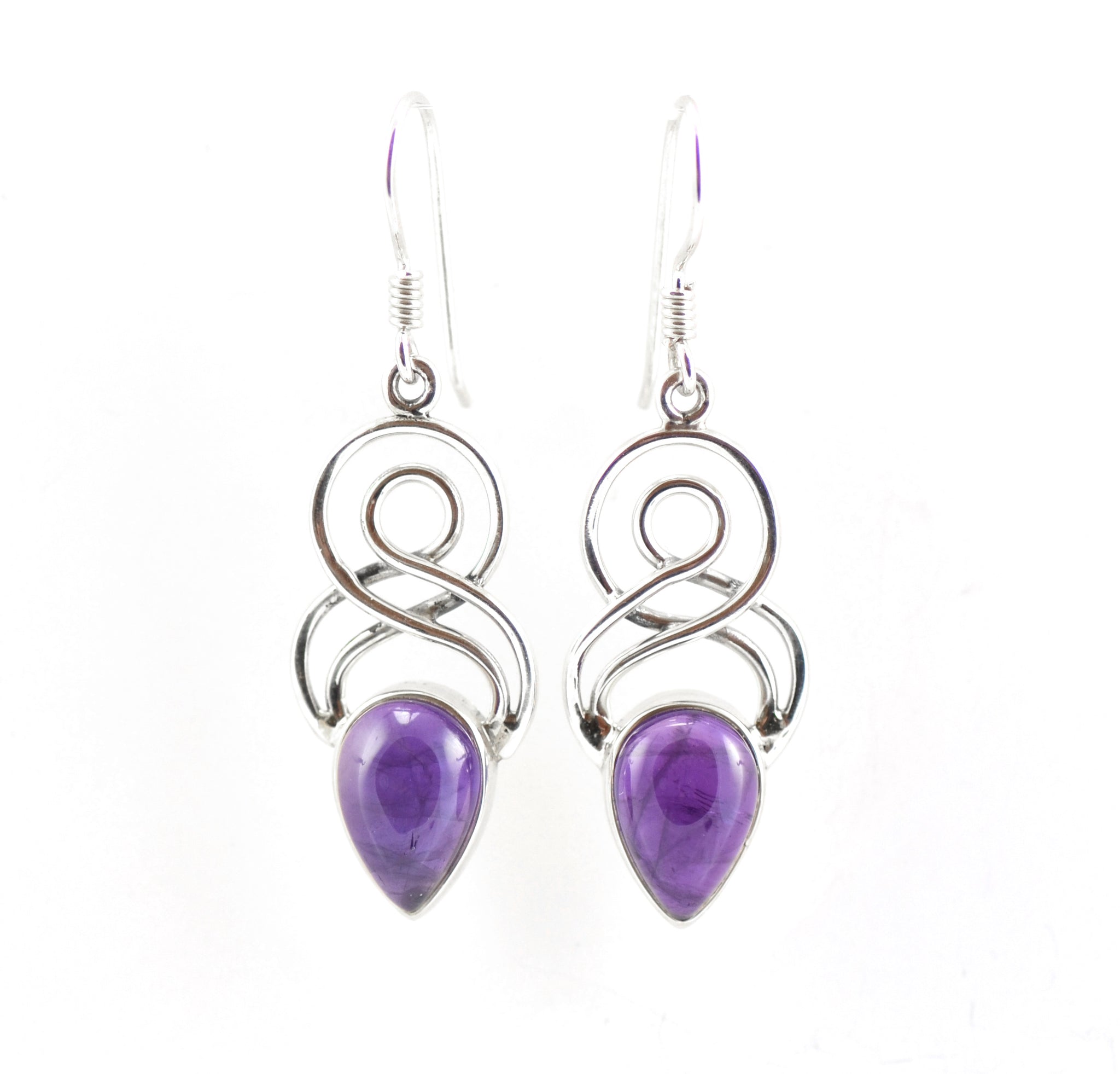 Double Twist Silver Amethyst Earrings