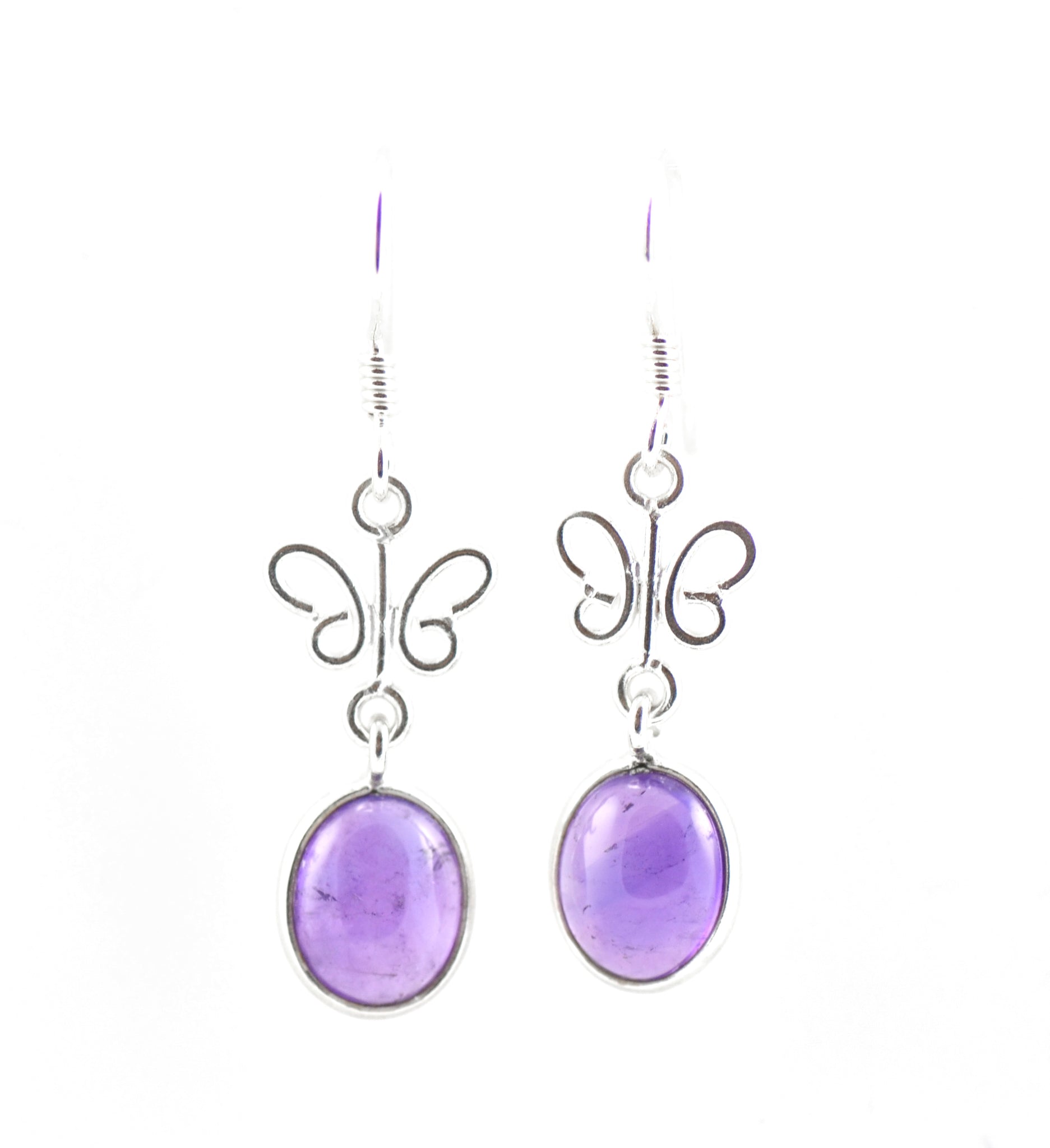 Oval Amethyst Butterfly Earrings