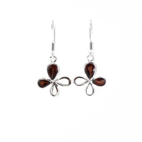 Symmetrically Half-Winged Garnet Silver Earrings