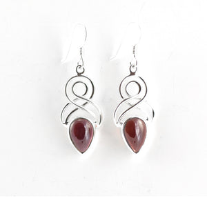 Double Eight Garnet Teardrop Silver Earrings