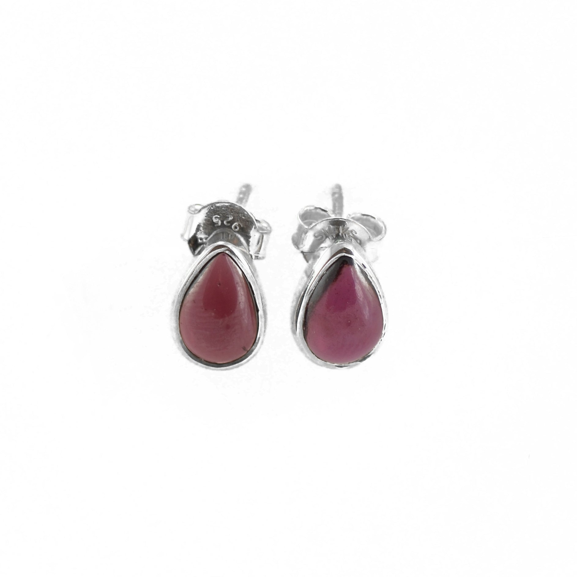 Teardrop Garnet Studded Silver Earrings