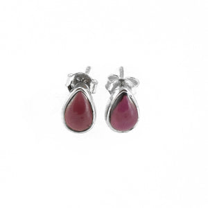 Teardrop Garnet Studded Silver Earrings