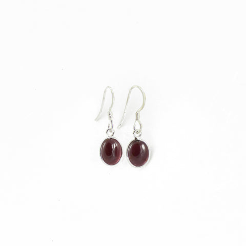 Hook dropped Oval Garnet Silver Earrings