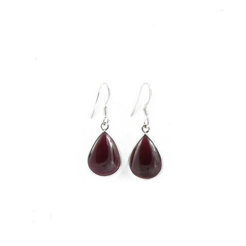 Garnet Tear Dropped Silver Earrings