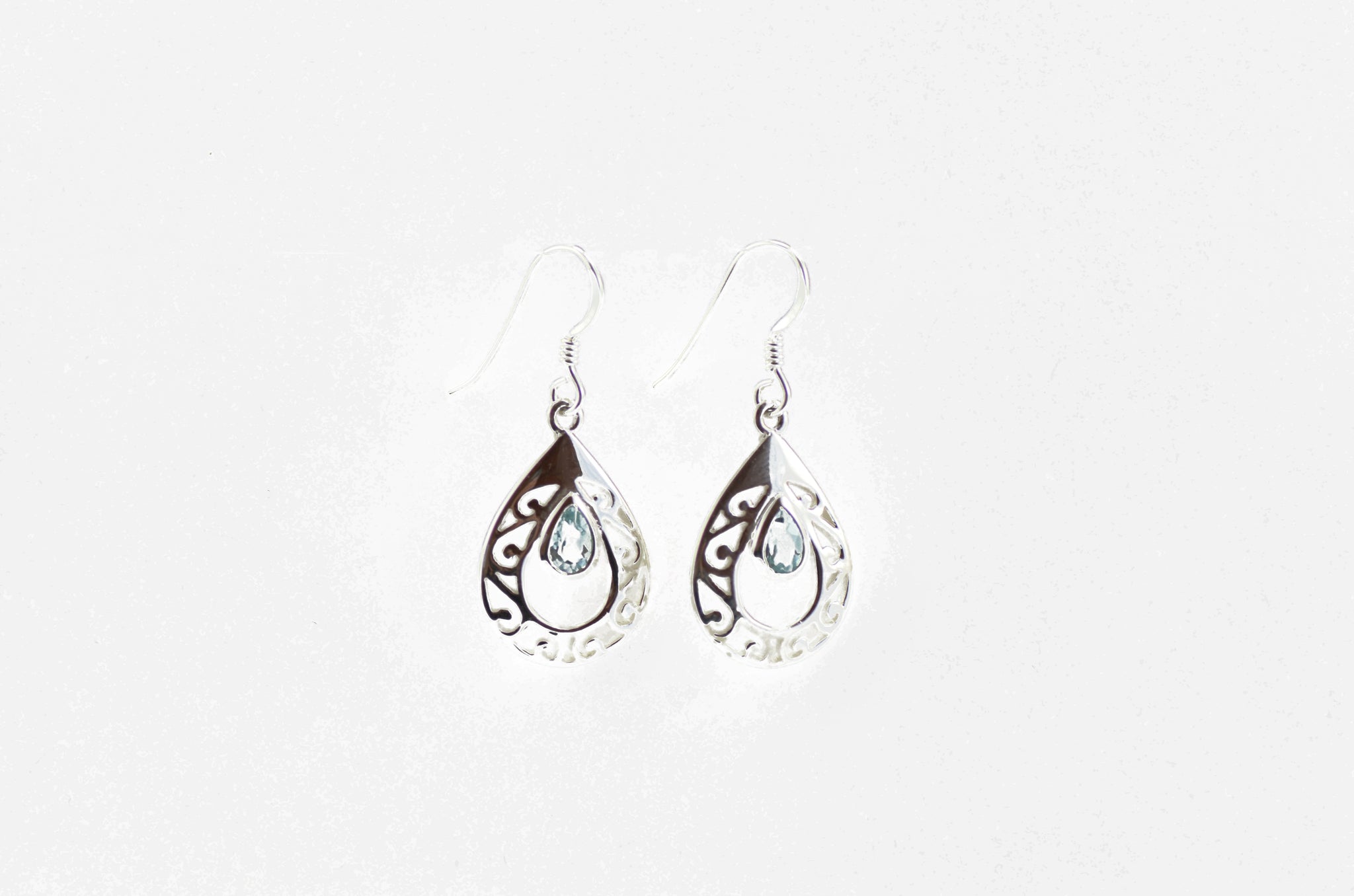 Dual Silver Teardrop Earrings with Blue Topaz