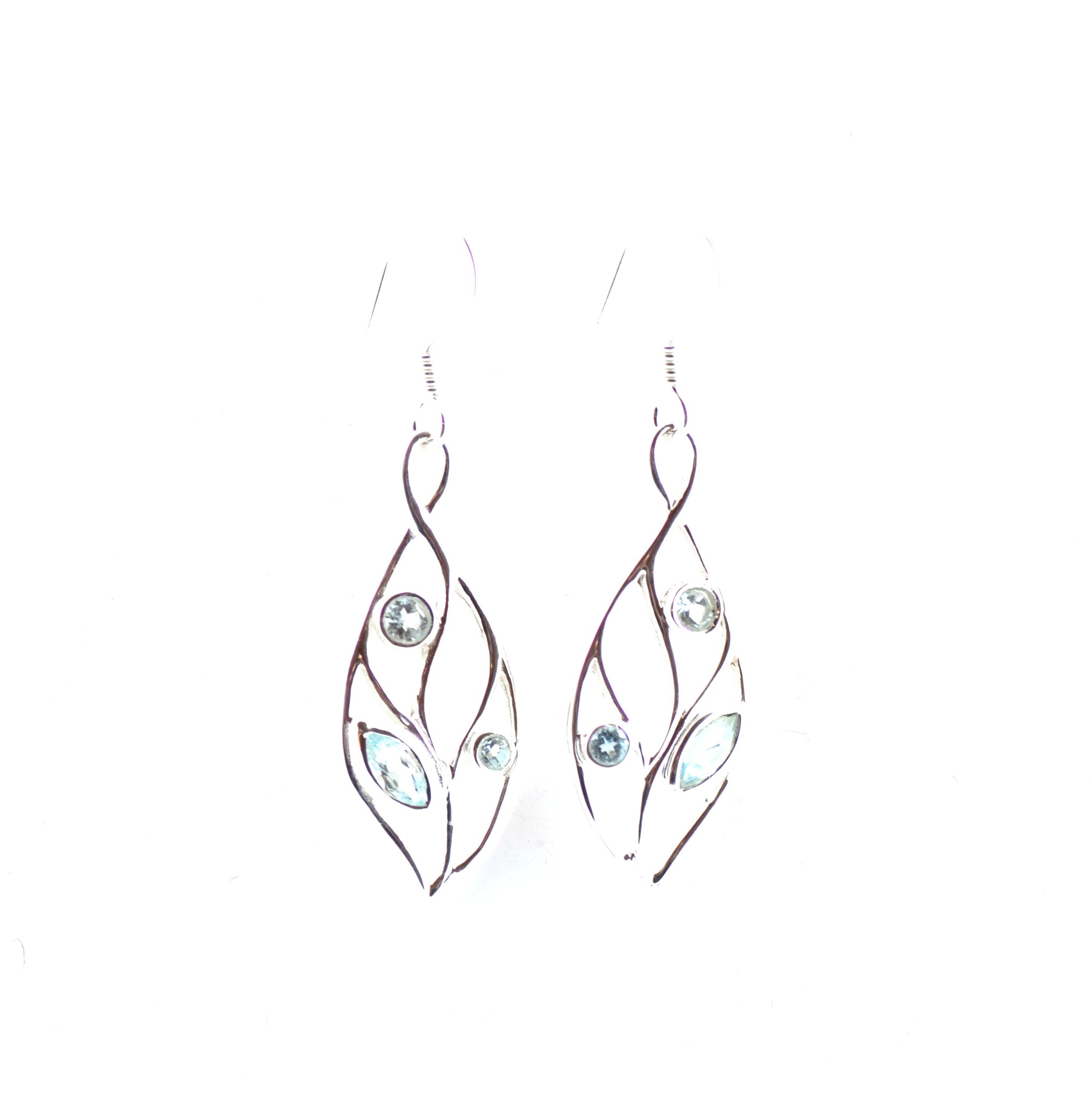 Triple Blue Topaz Sterling Silver Leaf Earrings