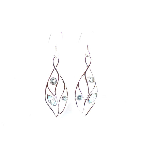 Triple Blue Topaz Sterling Silver Leaf Earrings