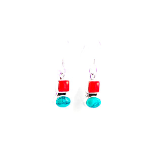 Silver and Turquoise Earrings with Coral Support