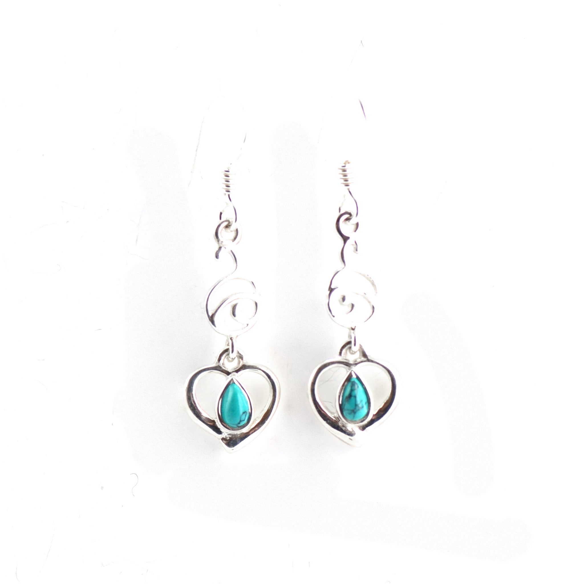 Turquoise Teardropped Silver Earrings