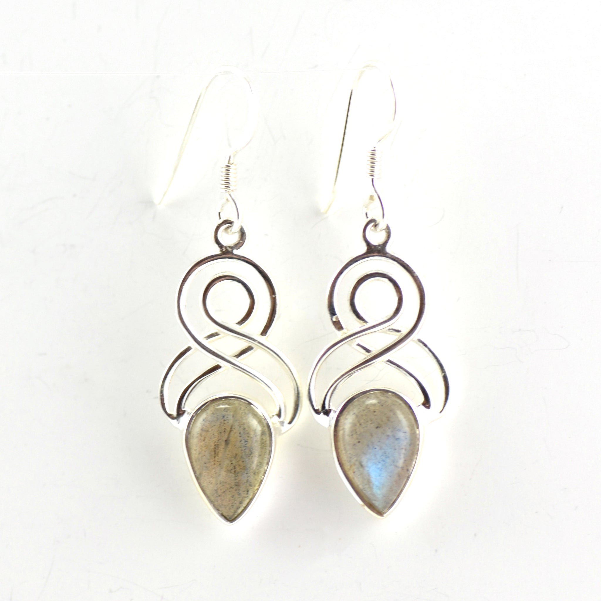 Double Eight Labradorite Teardrop Silver Earrings