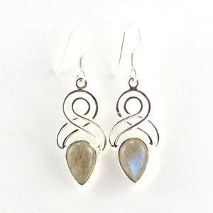 Double Eight Labradorite Teardrop Silver Earrings