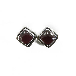 Dual Bordered Power Garnet Silver Earrings