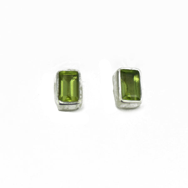 Peridot Shield Silver Stud Earrings