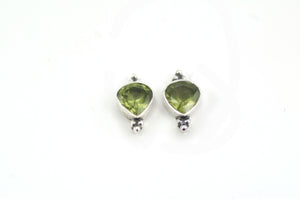 Peridot Stud Earrings With Silver Triplets