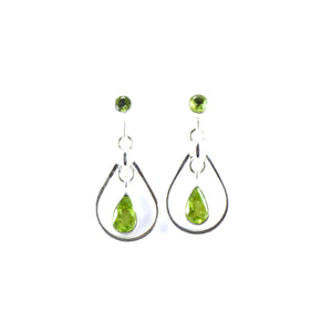 Dual Peridot Teardrop Silver Earrings