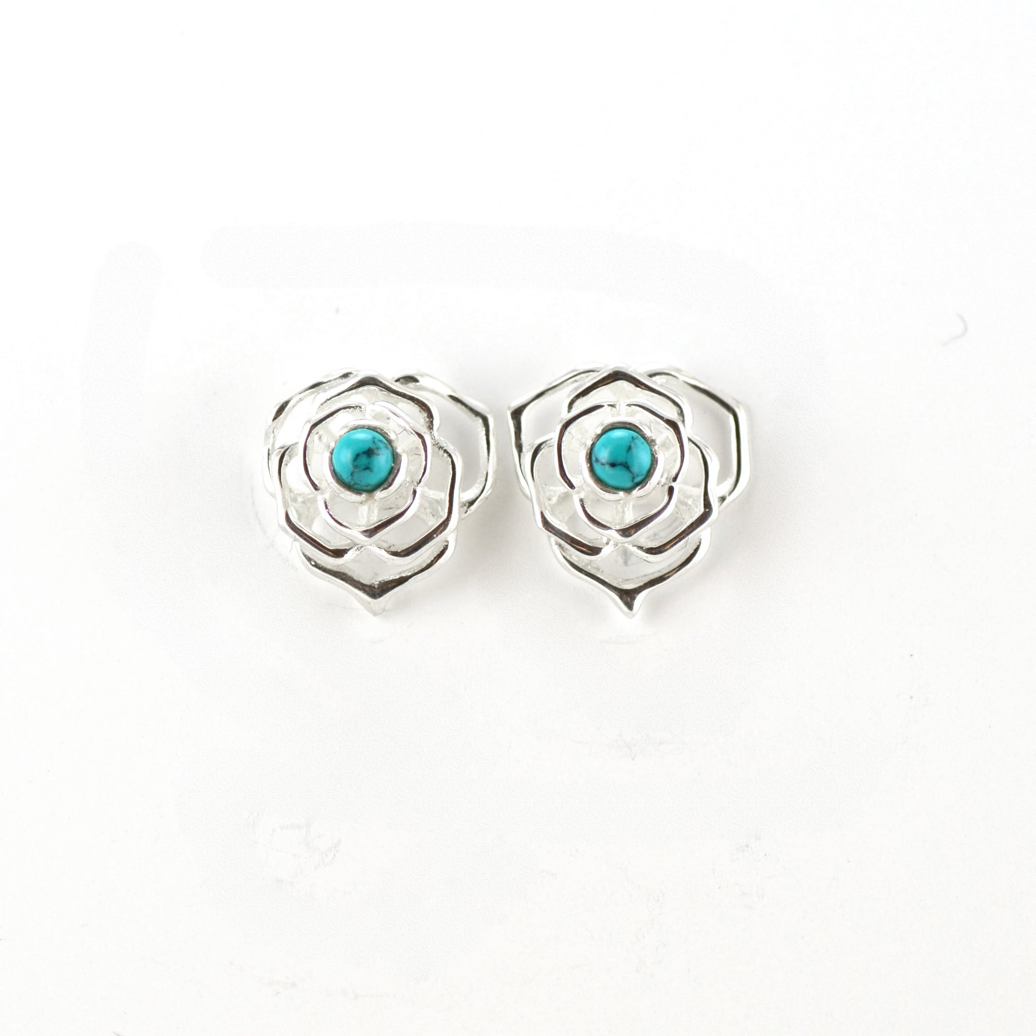 Silver Web Stud Earrings With Turquoise Peak