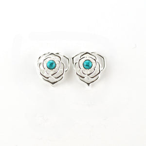 Silver Web Stud Earrings With Turquoise Peak