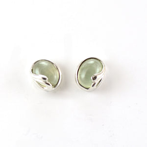 Peridot Stud Earrings With Silver Helmet