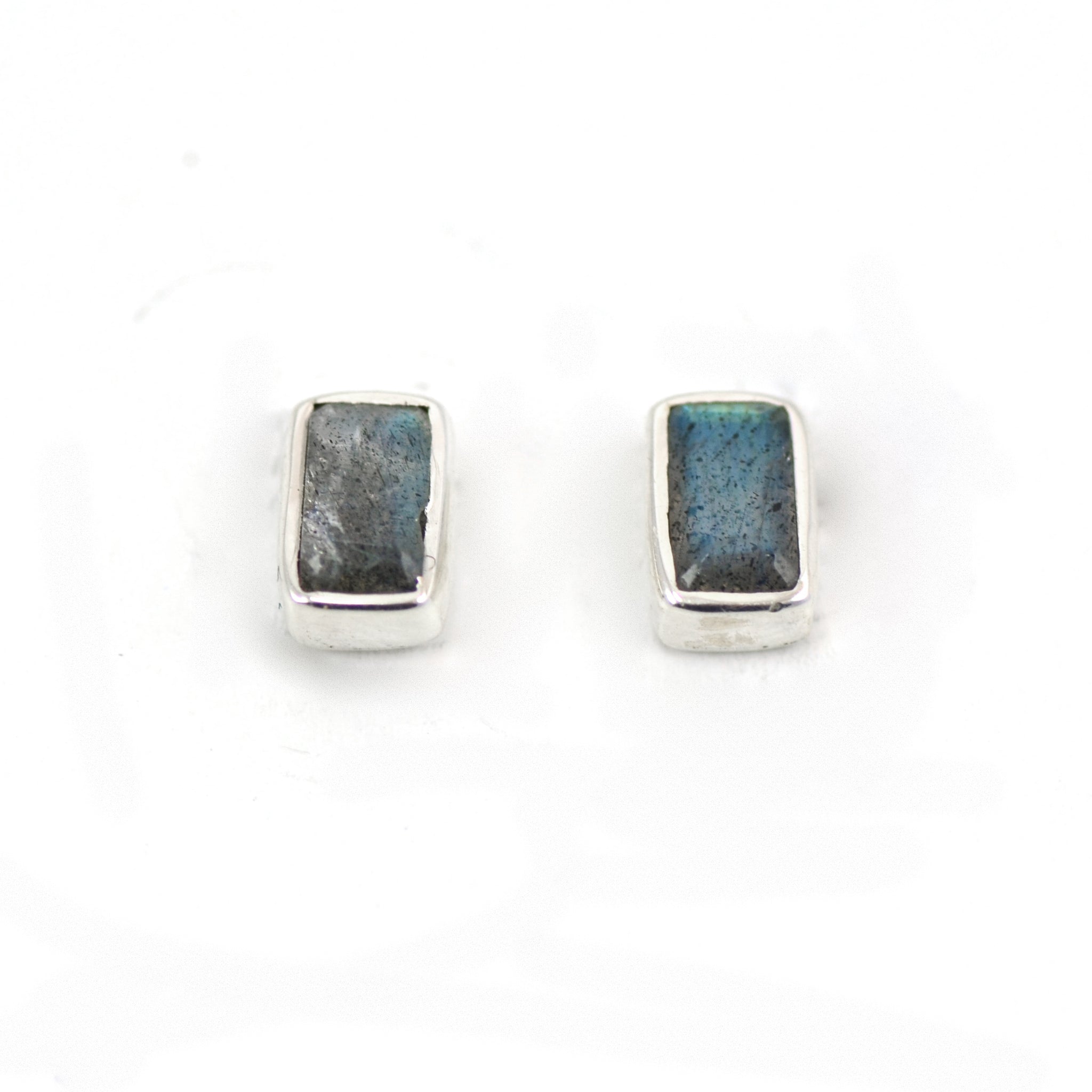 Labradorite Shield Silver Stud Earrings