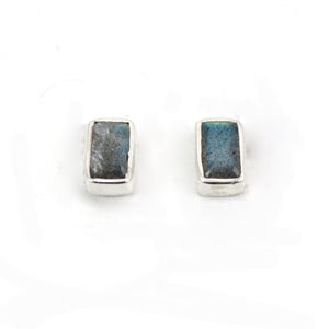 Labradorite Shield Silver Stud Earrings