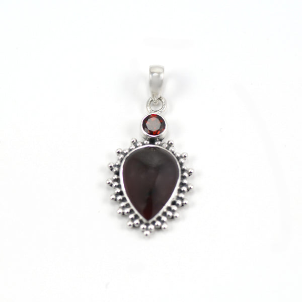 Silver Halo Garnet Pendant