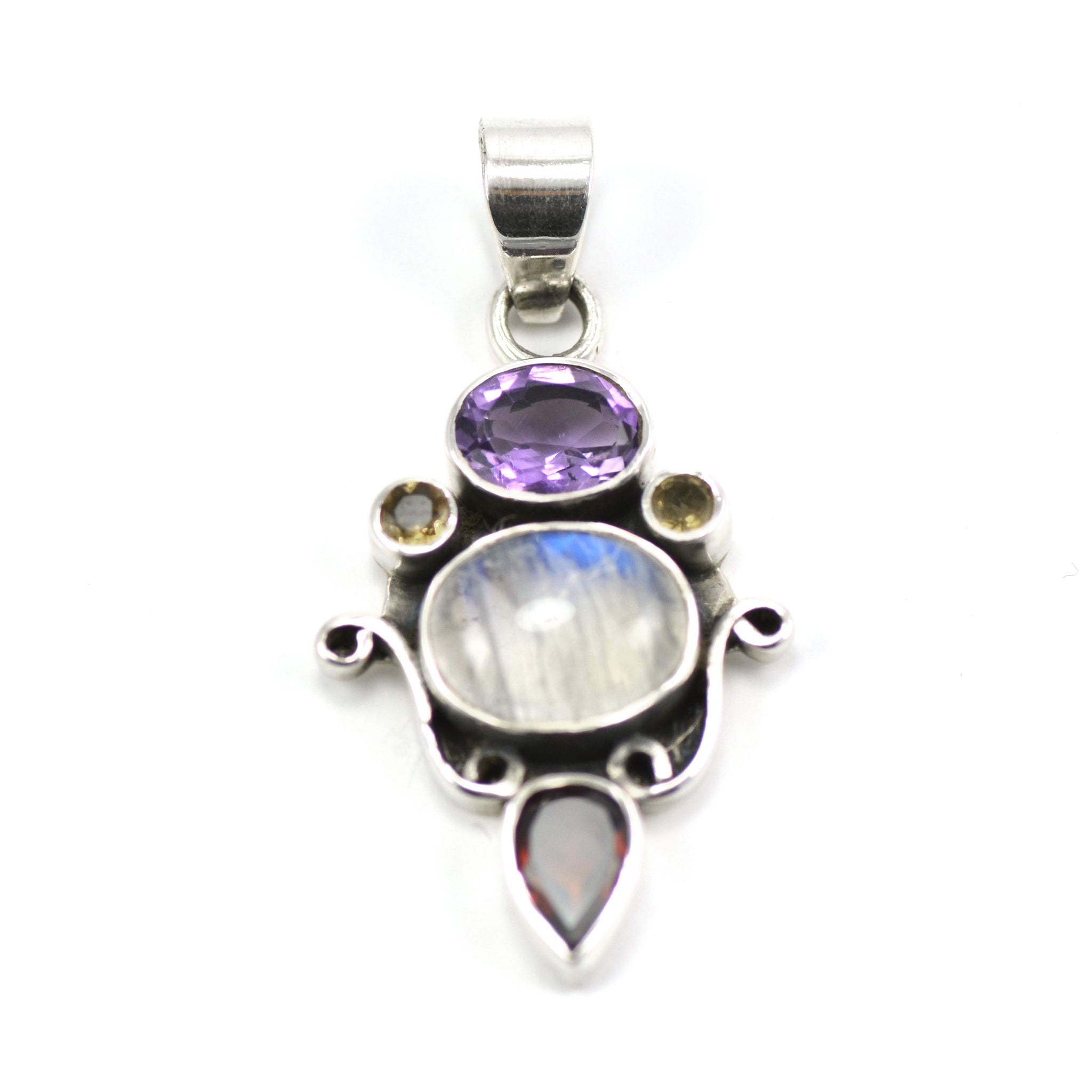 Triple Threat Amethyst Moonstone and Garnet Pendant