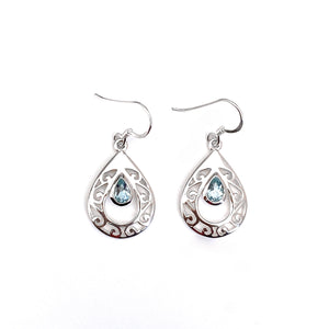 Dual Silver Teardrop Earrings with Blue Topaz