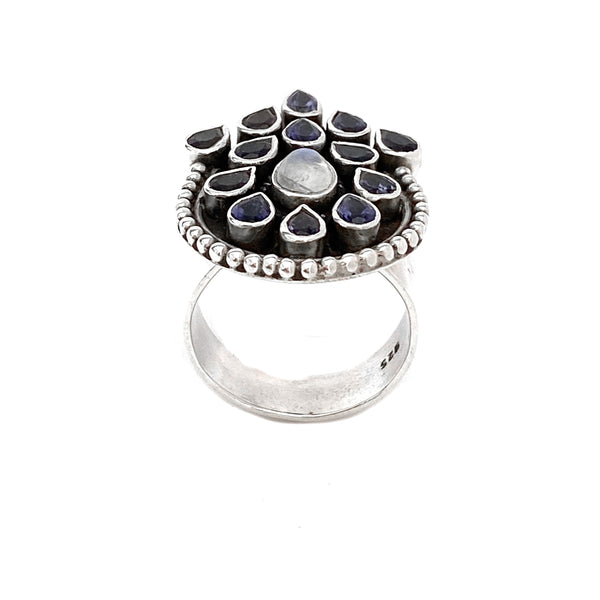 Iolite and Moonstone Peacock Ring