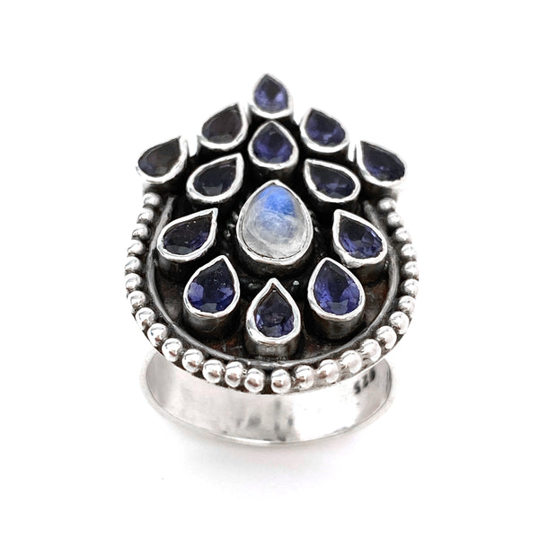 Iolite and Moonstone Peacock Ring