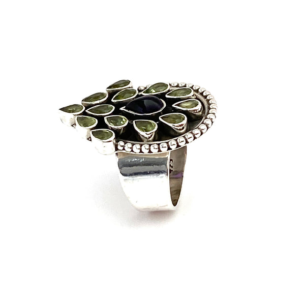 Peridot And Amethyst Peacock Ring