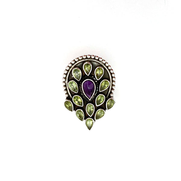 Peridot And Amethyst Peacock Ring