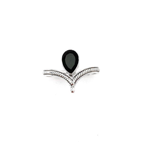 Silver Tiara With Onyx Ring