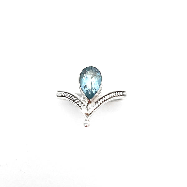 Silver Tiara With Blue Topaz Ring