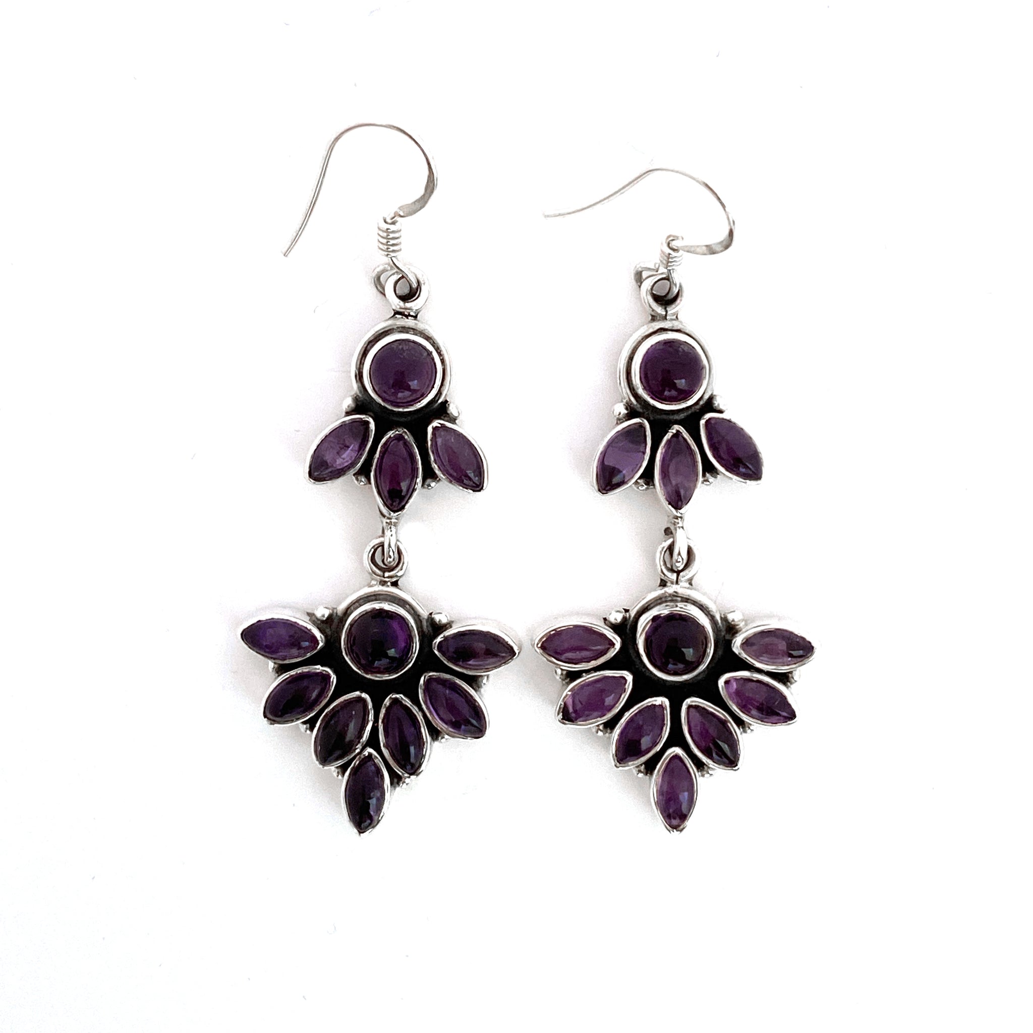 Double Linked Amethyst Silver Earrings