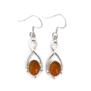 Silver Twist Amber Drop Earrings