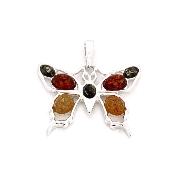 Silver Amber Butterfly Pendant