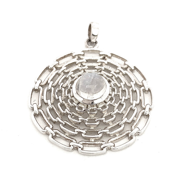 Circular Linked Moonstone Silver Pendant