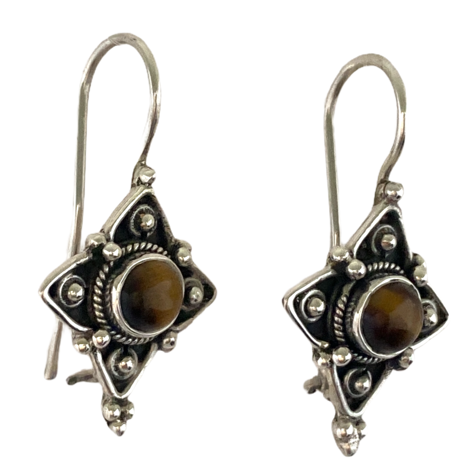 Silver Star Tigers Eye Drop Earrings